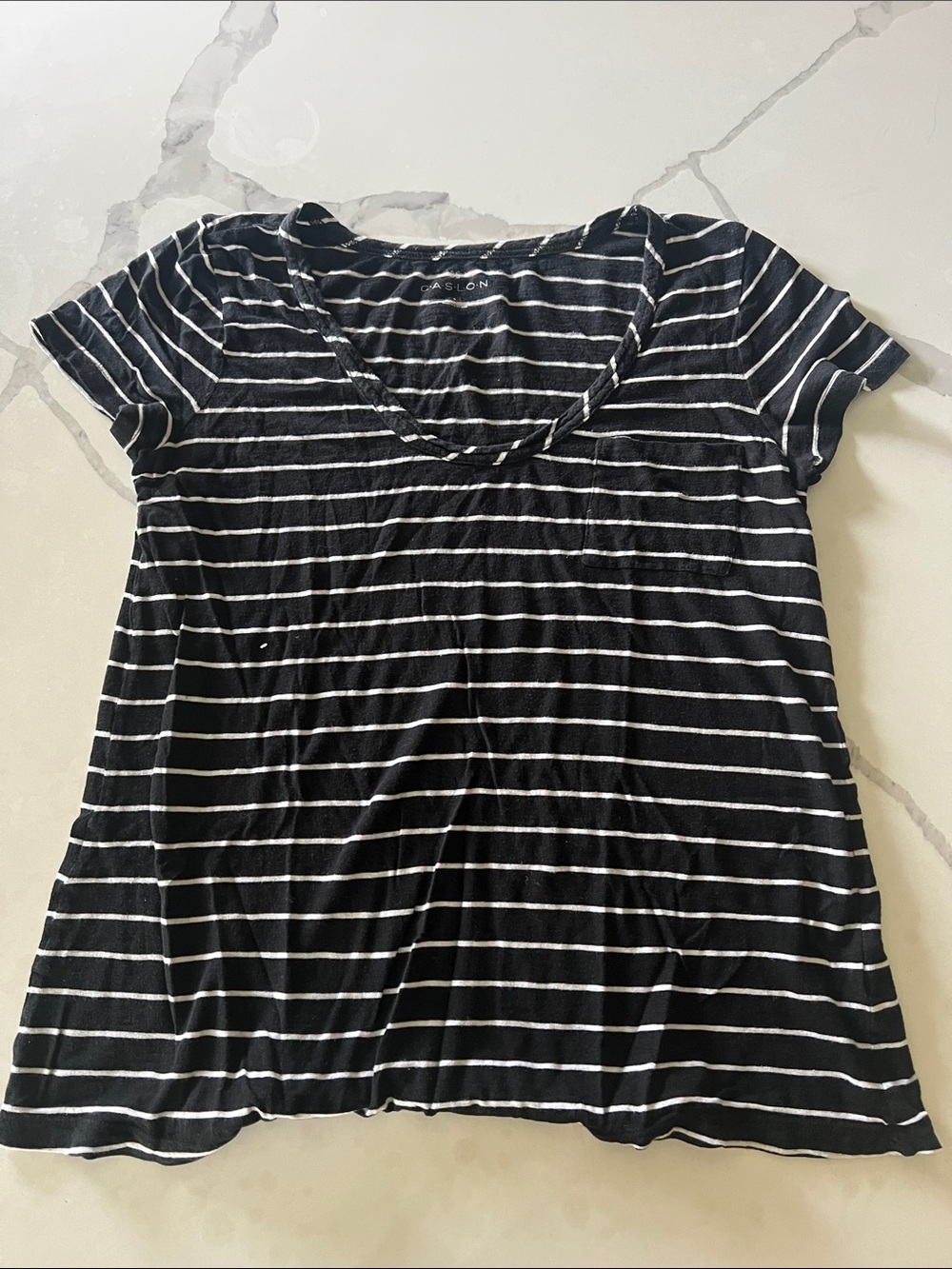 Caslon Black and White Striped V-Neck Tee